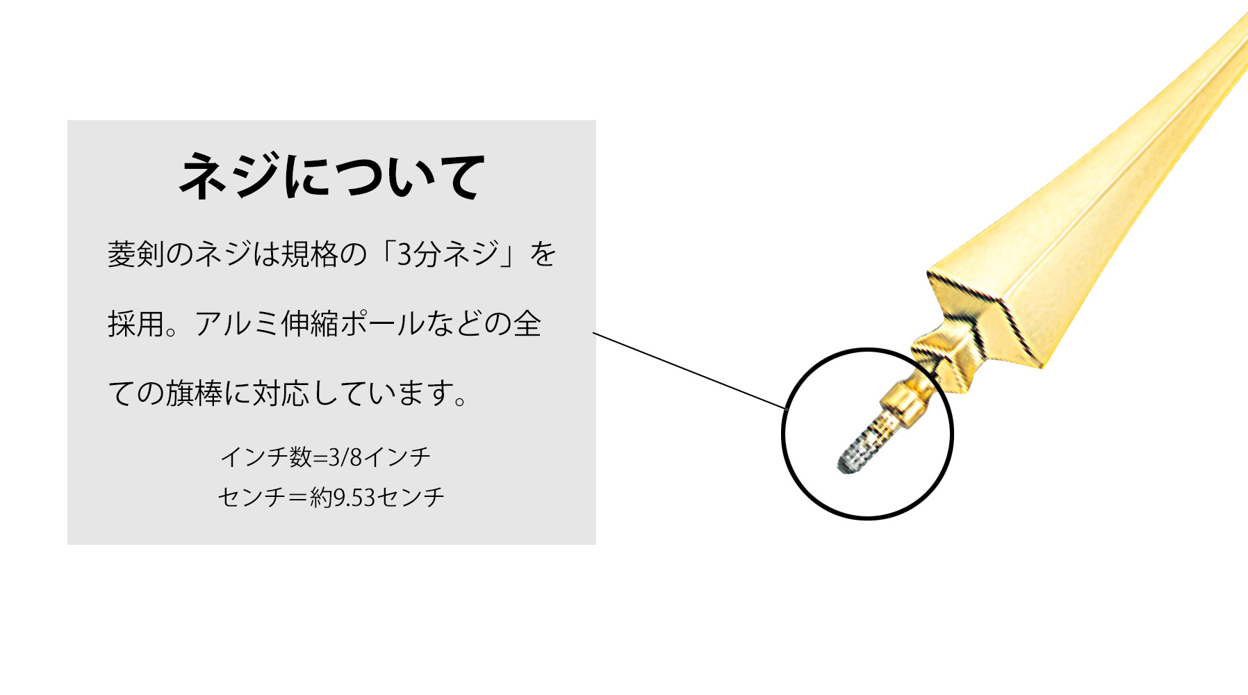 菱型剣（金/アルミダイキャスト製）のネジサイズ
