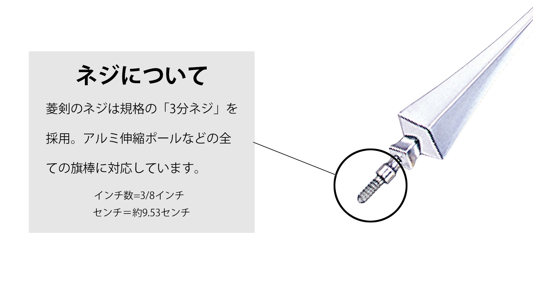 菱型剣（銀/アルミダイキャスト製）のネジサイズ