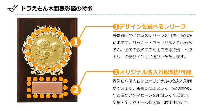 JS-DRZ-2002　ドラえもんのサッカー・フットサル木製表彰楯のおすすめポイント