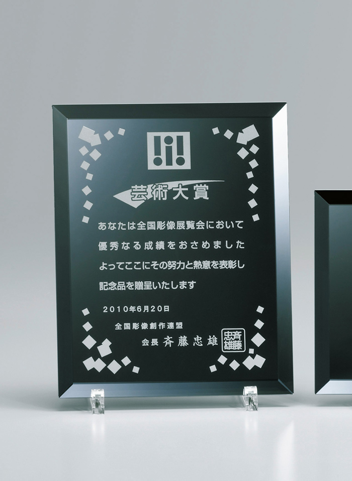 モダンなブラックミラー製のセミオーダー楯 JS-L02-01