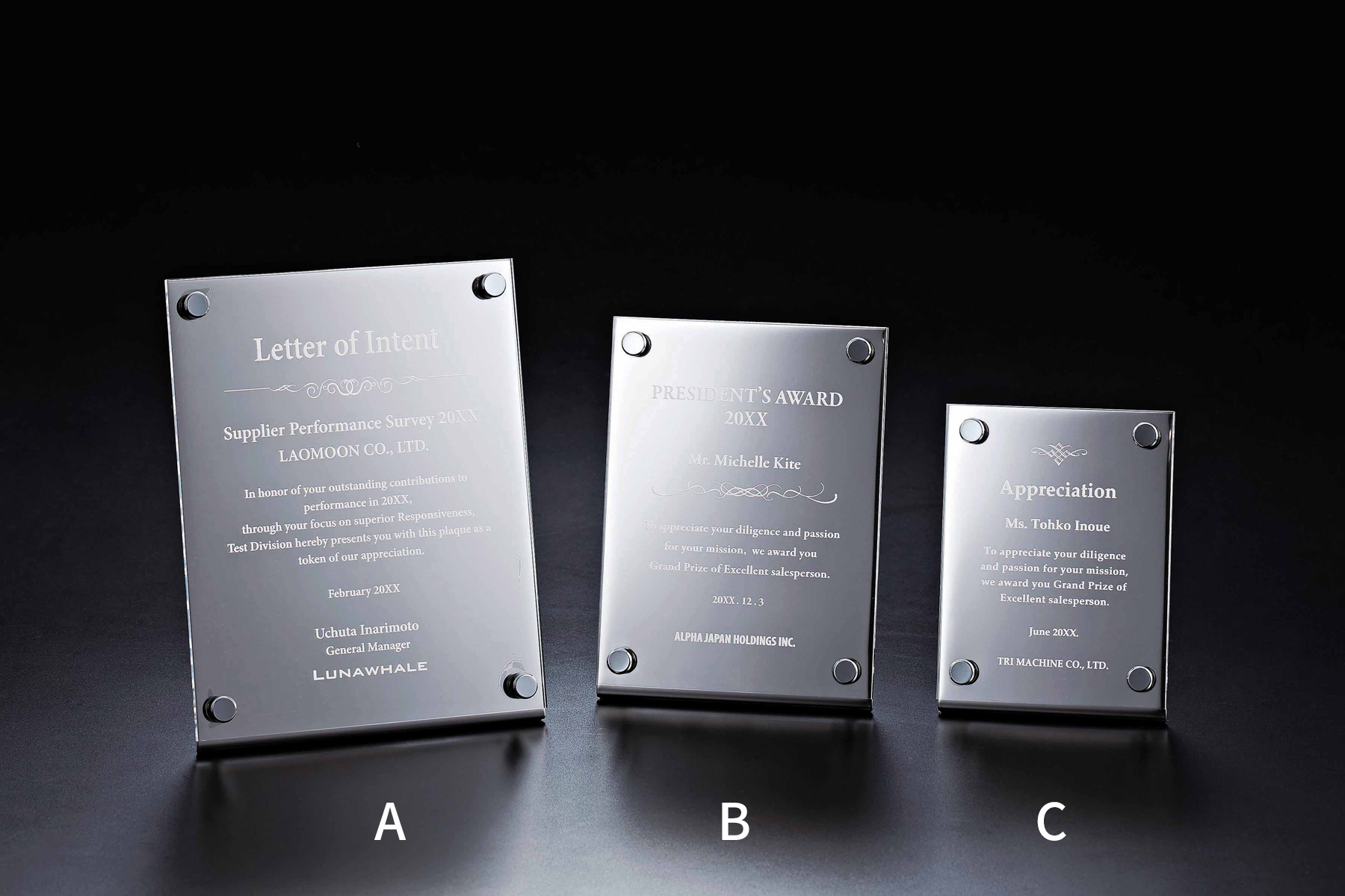 ステンレス製オリジナル・セミオーダー楯 JS-L80-01