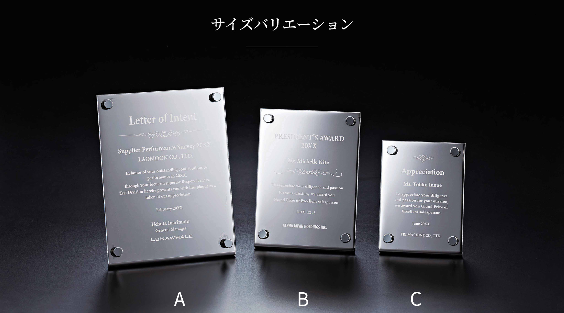 ステンレス製オリジナル・セミオーダー楯サイズ展開 JS-L80-01