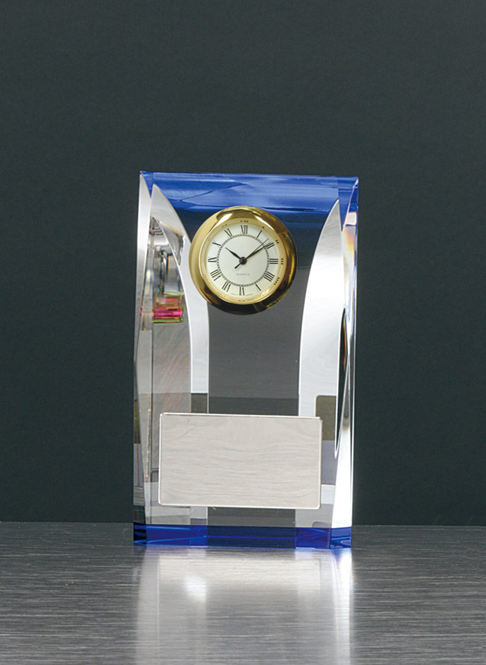 色ガラスが神秘的な時計付クリスタル記念品 JW-BM-8365