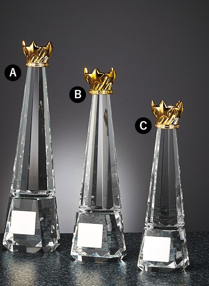 王冠が飾られたクリスタルトロフィー JW-BT-2035