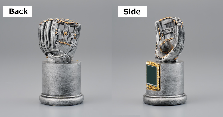 ポリレジン製野球用ブロンズトロフィーの側面と背面　JW-BT-2319