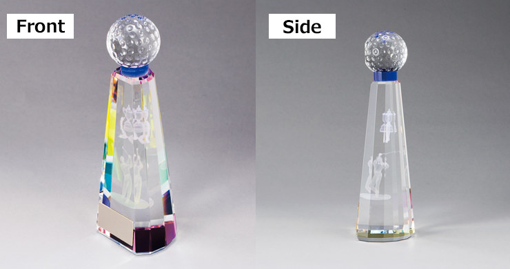 JW-BW-2195　ゴルフコンペやホールインワン賞に人気のゴルフボールクリスタルトロフィー