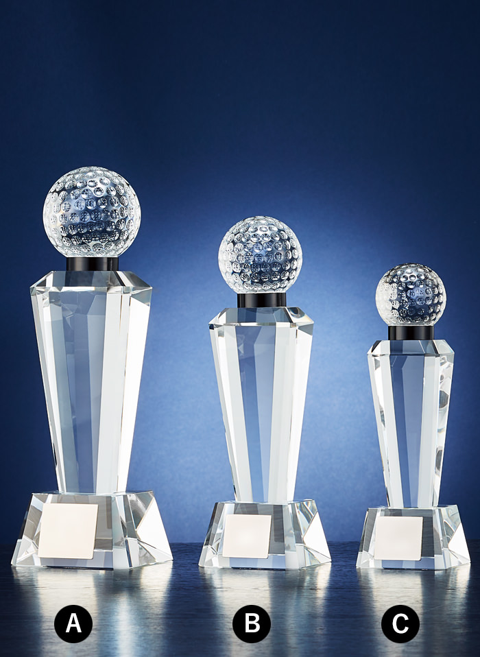 クリアなクリスタル台座が特徴的なゴルフトロフィー JW-BW-2196