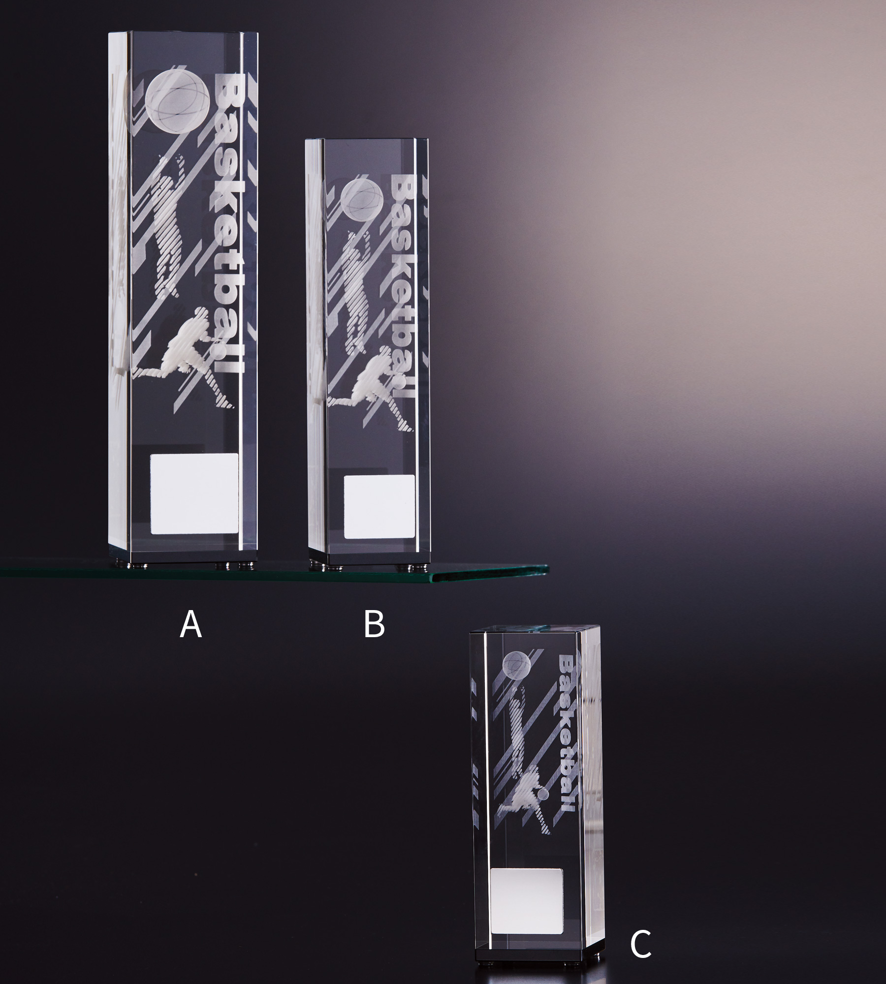 バスケットボール用クリスタルトロフィー JW-BW-2334｜高さ15.0センチ／重さ960g～