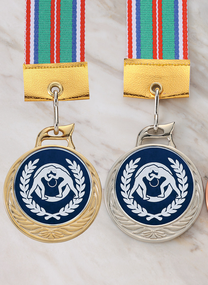 レスリングのシンプルなデザインの表彰メダル　JW-MR-126-wrestling