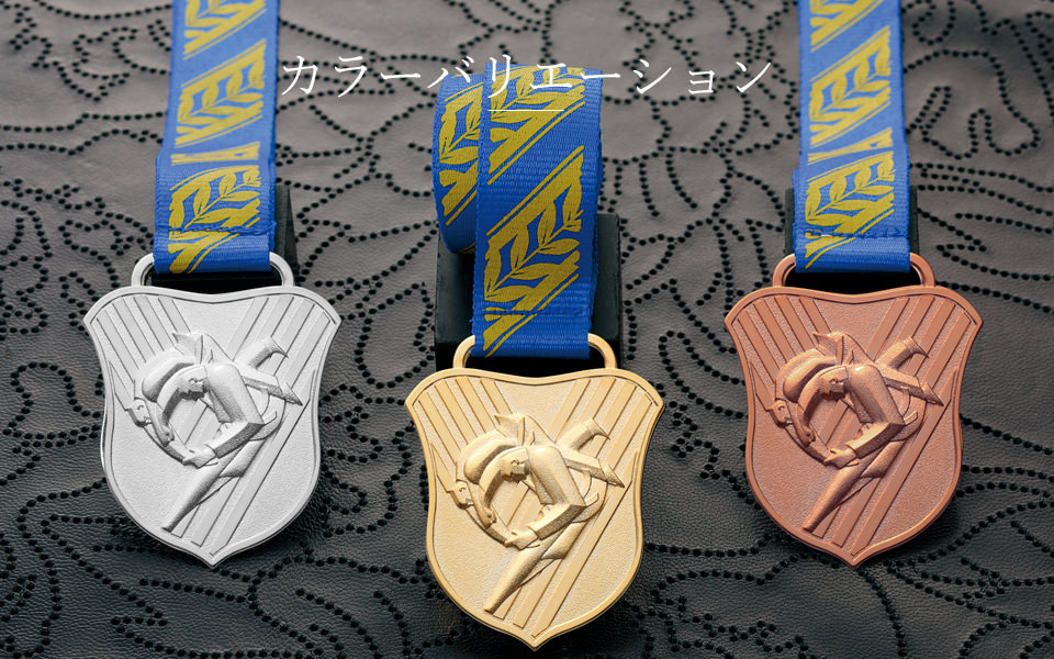 おしゃれなエンブレム型の柔道メダルのカラーバリエーションバリエーション JW-MZ-judo