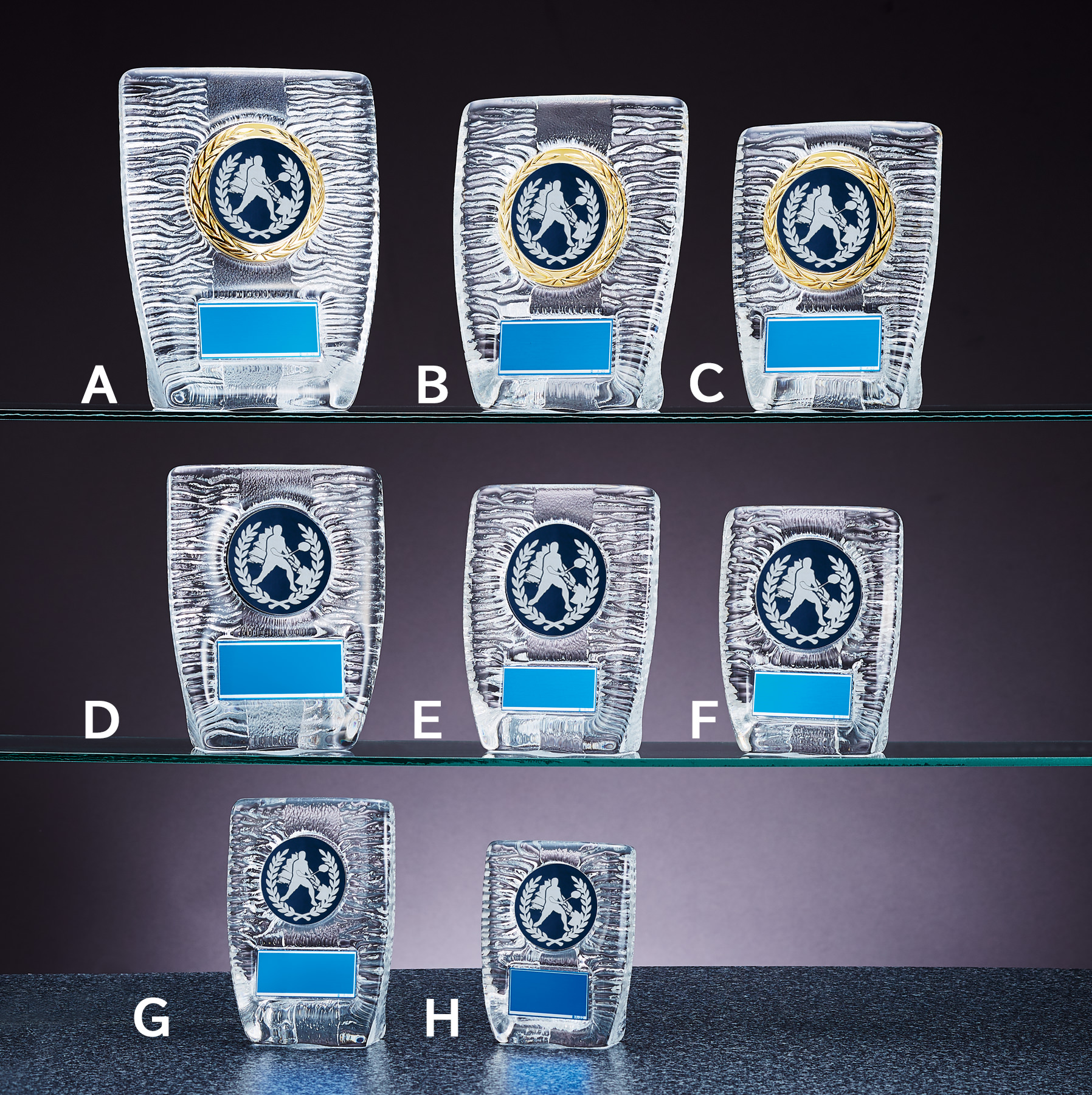 全8サイズから選べるガラス製バドミントン表彰楯 JW-RS-6087-badminton