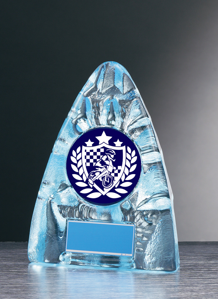 透明感のあるブルーガラス表彰楯　JW-RS-6092-kidsbike（ブルー）