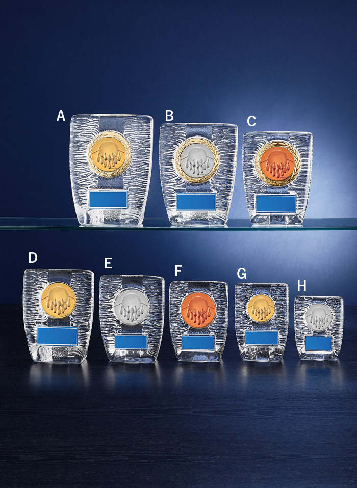 机や棚に飾りやすいボウリング用ガラス楯 JW-S-6020-bowling