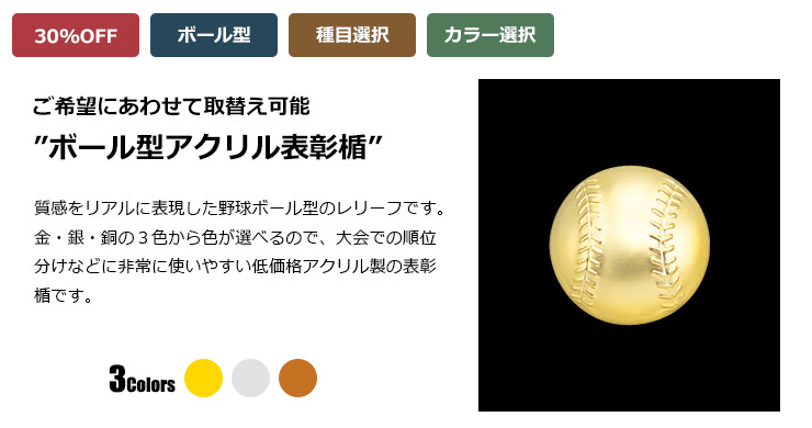 野球ボール取替え型のアクリル製のコンパクト楯　JW-S-6061