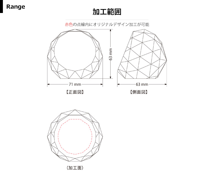 オリジナル・コンパクトセミオーダー記念品商品加工範囲説明 JW-SHD-7045