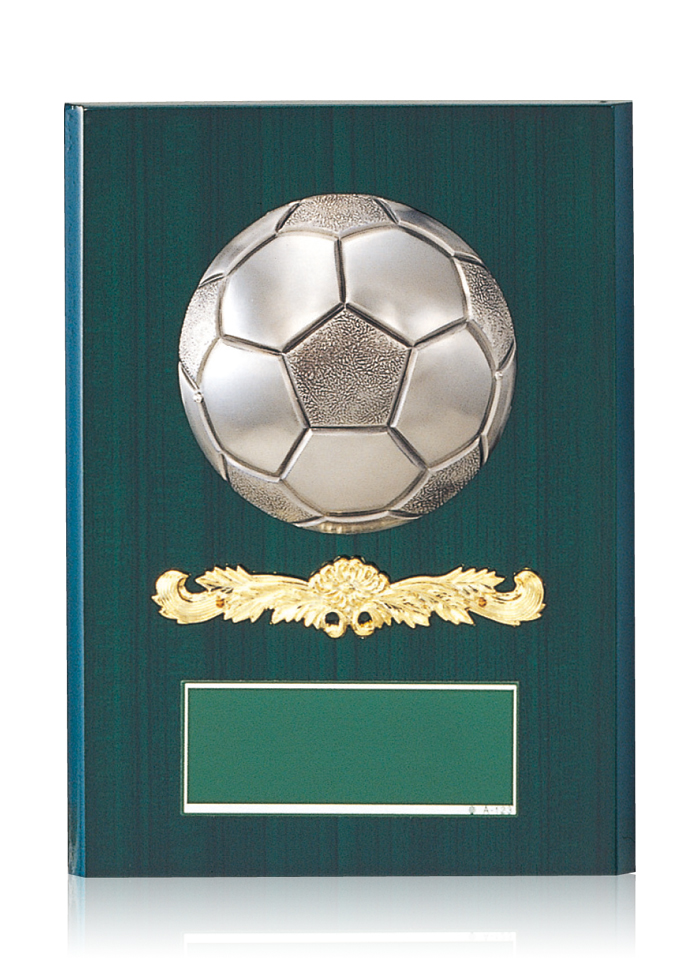 JW-SO-5271　緑色に輝く光沢塗装が美しくサッカーボールが目立つ人気の表彰楯