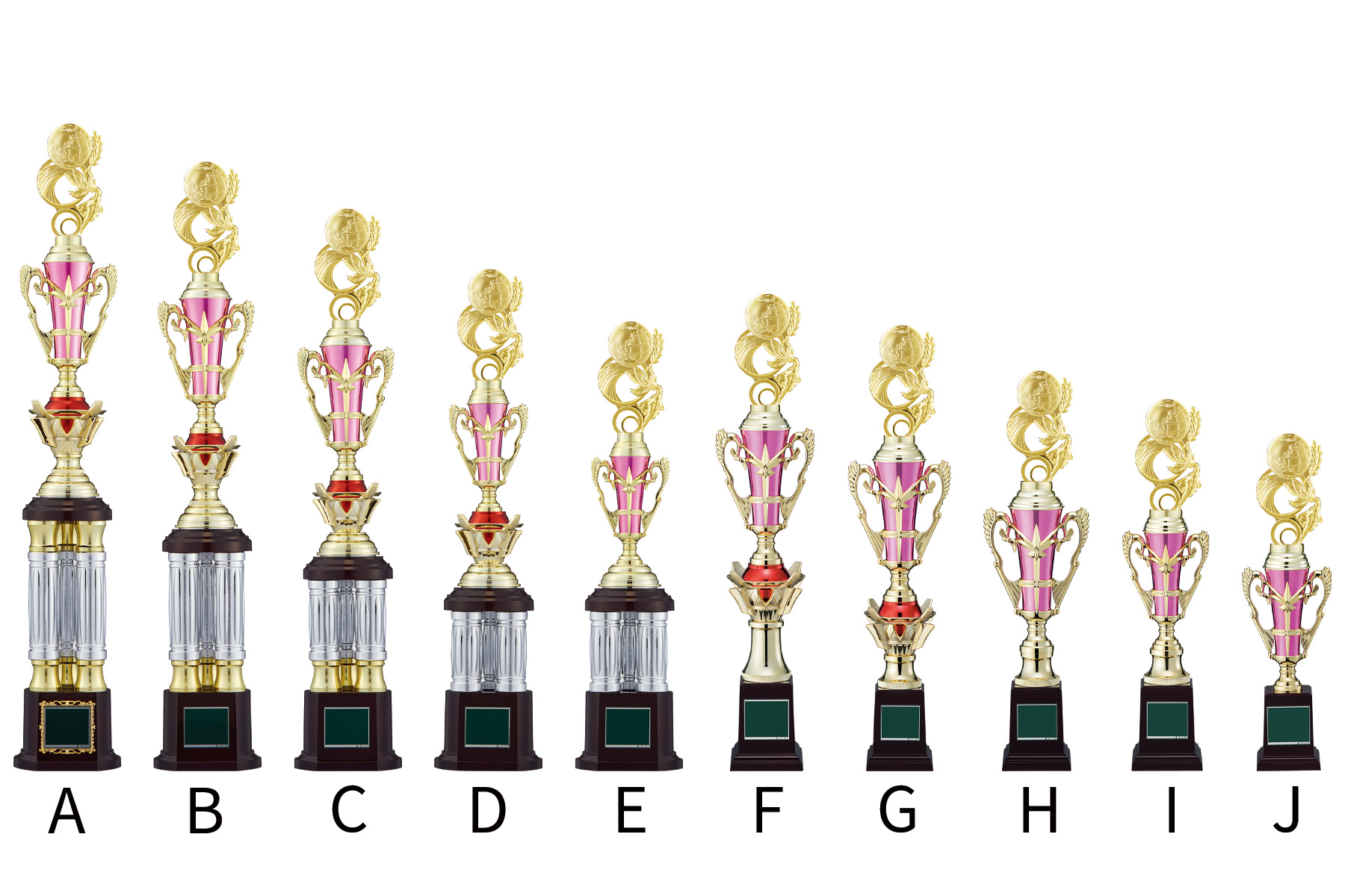 JW-TO-3157-skate　きれいなピンク色が輝くスケート用3本柱トロフィー