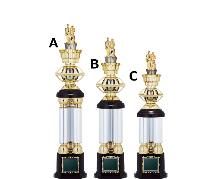 三本柱が印象的な金婚式・銀婚式用チャンピオントロフィー JW-TO-3250-goldenwedding