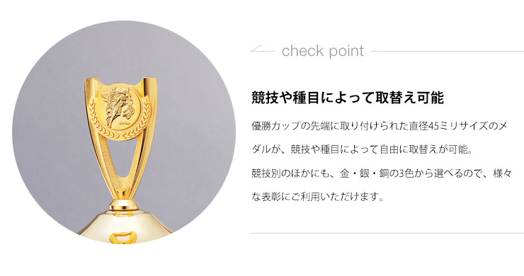 JW-C-1046　自由に取替えができる優勝カップ先端の競技・種目メダル